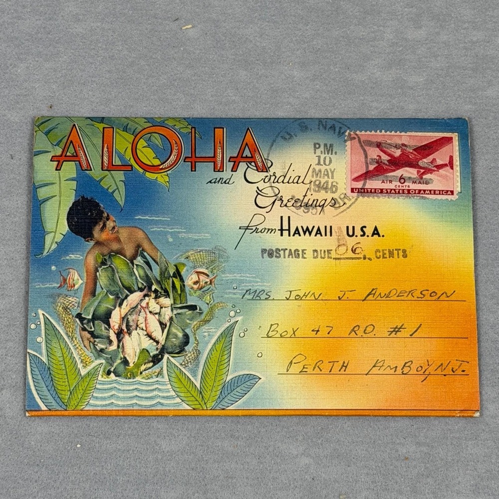 Vintage 1944 Aloha Hawaii Souvenir Postcard Folder Military Correspondence 1946